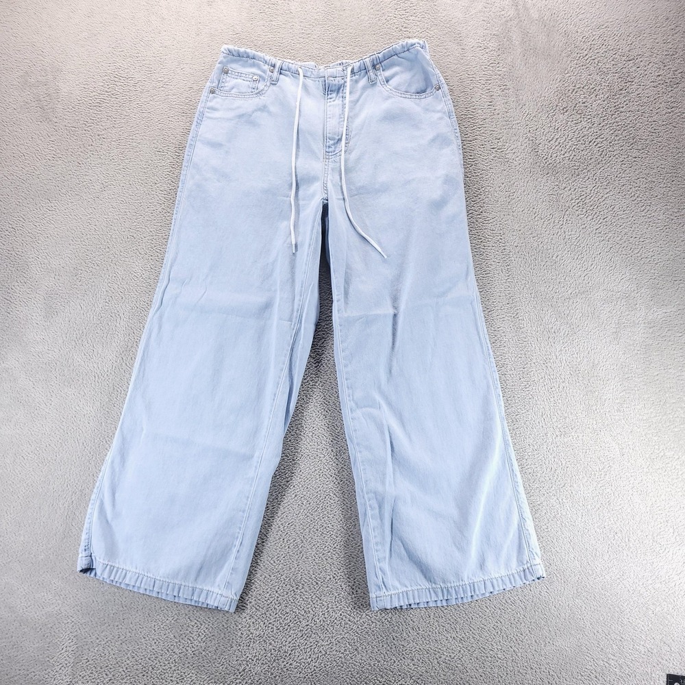 OAT New York Jeans Womens 10 Blue Wide Leg High Rise Drawstring Relaxed Boho